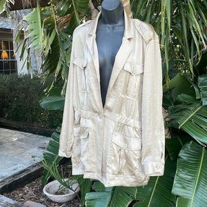 DKNY champagne, metallic satin cargo jacket